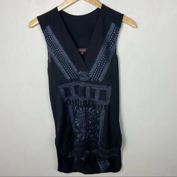 Anthropologie Ranna Gill Black Bohemian Tunic Top‎ Hippie Size XS Blouse Printed - Picture 10 of 12
